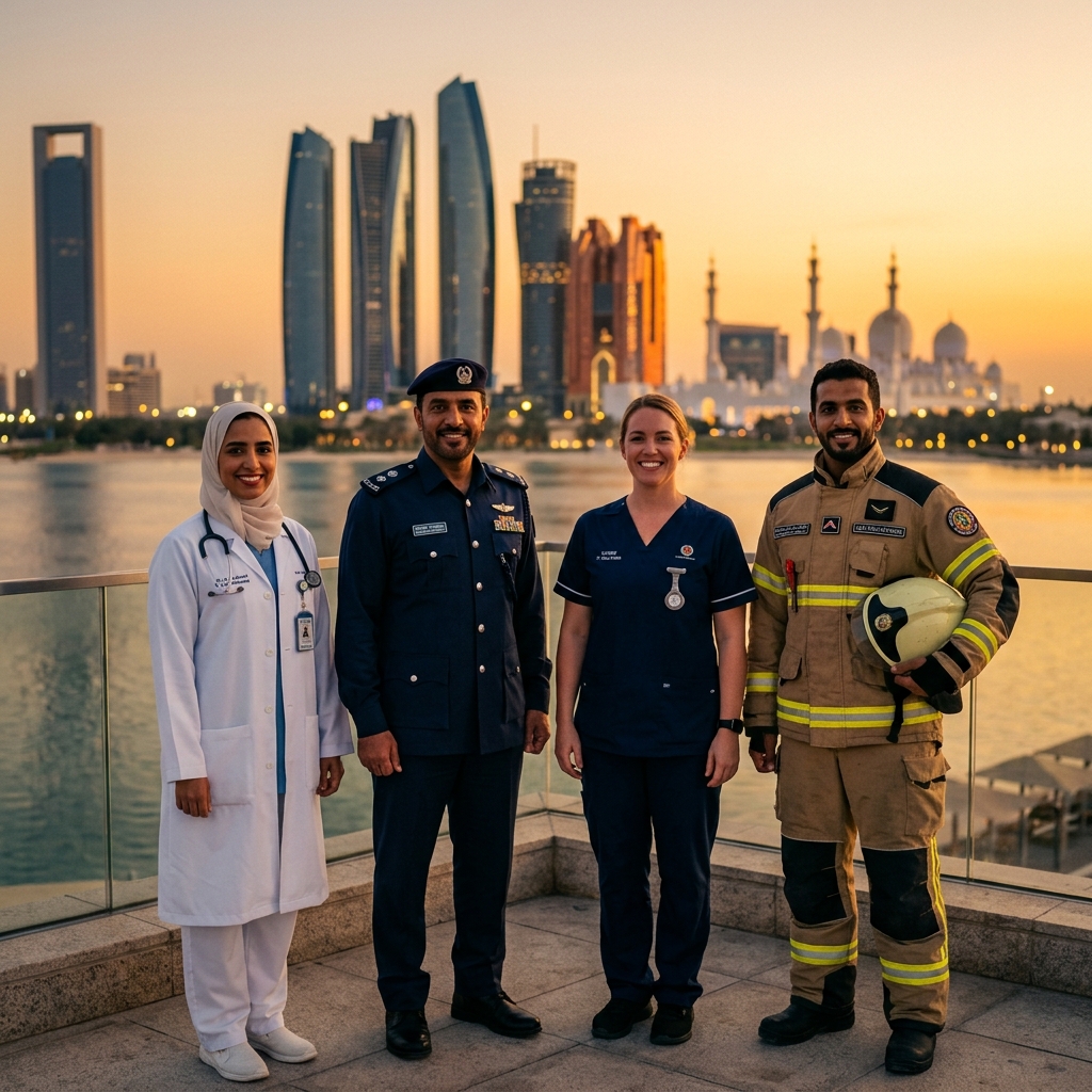 Portrait of UAE frontline workers in uniform